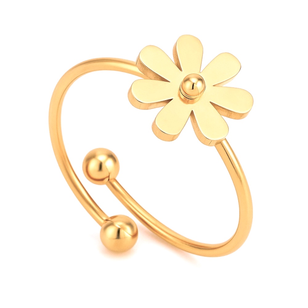 Gold Daisy Flower Adjustable Ring - Stainless Steel Open Band Minimalist Floral 20$